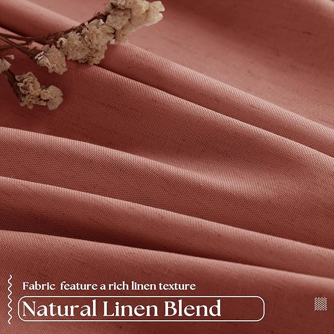 TWODRAPES Terracotta Pinch Pleated 100% Blackout Linen 84 Inch Curtains | Room Darkening with Liner, Memory Shape Pleat Back Tab, Thermal Insulated, for Living Dining Room Window, W40xL84 2 Panels