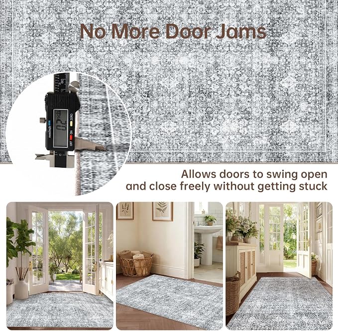 Sasttie 2x3 Rug, Ultra-Soft Washable Rug, Low Pile Foldable Thin Carpets with Non-Slip Backing, Skin-Friendly Stain Resistant Carpet for Living Room, Bedroom, Kitchen, Dorm, 2x3, Light Grey