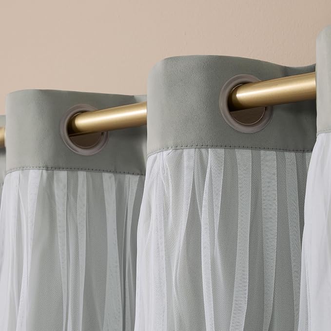 TOWN & COUNTRY LUXE Talia Double Layer Indoor Curtains, Sheer and Room Darkening Blackout, Grommet Top, Energy Efficient, 2-Pack Set, 52x 63, Soft Grey