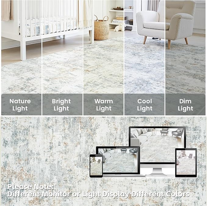 9x12 Area Rugs Living Room Rug Modern Abstract Neutral Washable Rugs Non Slip Soft Carpet Large Area Rug Low Pile Stain Resistant Non Shedding for Bedroom Nursery Dining Room Home Office Gray Brown