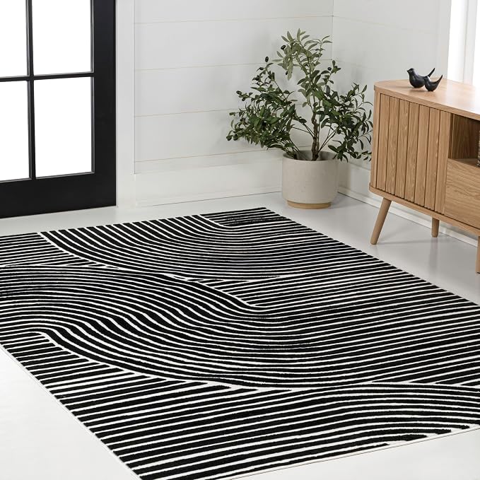 JONATHAN Y Hallie High-Low Curve Black/White 8x10 Indoor Area Rug, Minimalist Geometric, Modern, Non-Shedding, Stain Resistant for Bedroom, Living Room, Kitchen (SCN100F-8)