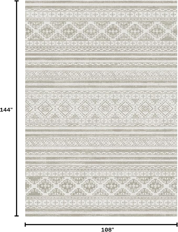 RUGSURE Washable Area Rugs 9' x 12' - 1/6 Thick - Moroccan-Inspired -Stain & Water Resistant Non-Slip - Resistant Rug for Living Room, Bedroom, Nursery, Pet & Child Friendly (Grey)
