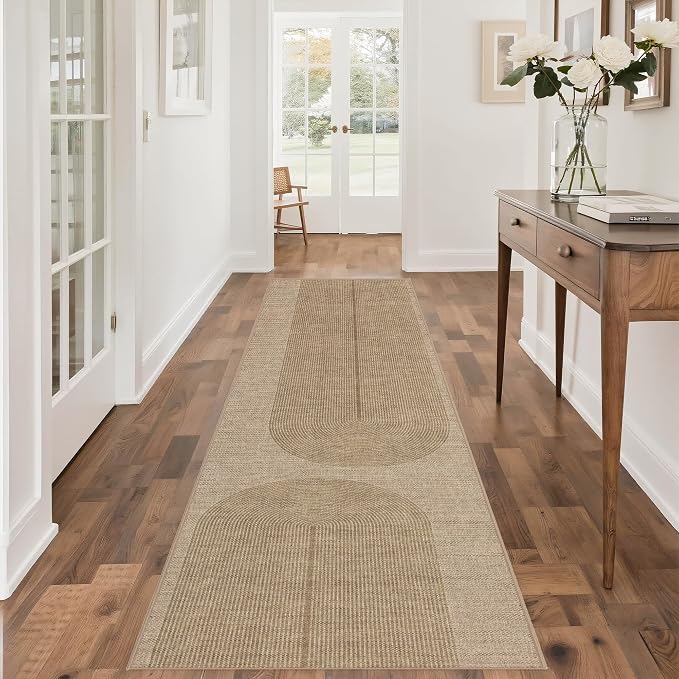 Non-Slip Jute Rug for Entryway: 2.5x6 Outdoor Mat - Geometric Arch Pattern | Safe Walking for Family All Day and Help with Cutting Slip Falls by 70%