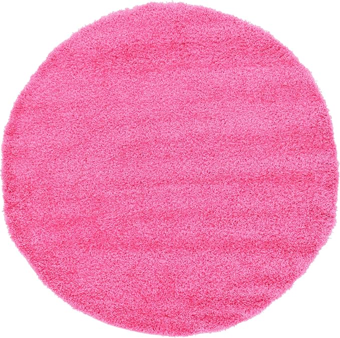 Unique Loom Solid Shag Collection Area Rug (6' 1" Round, Taffy Pink)