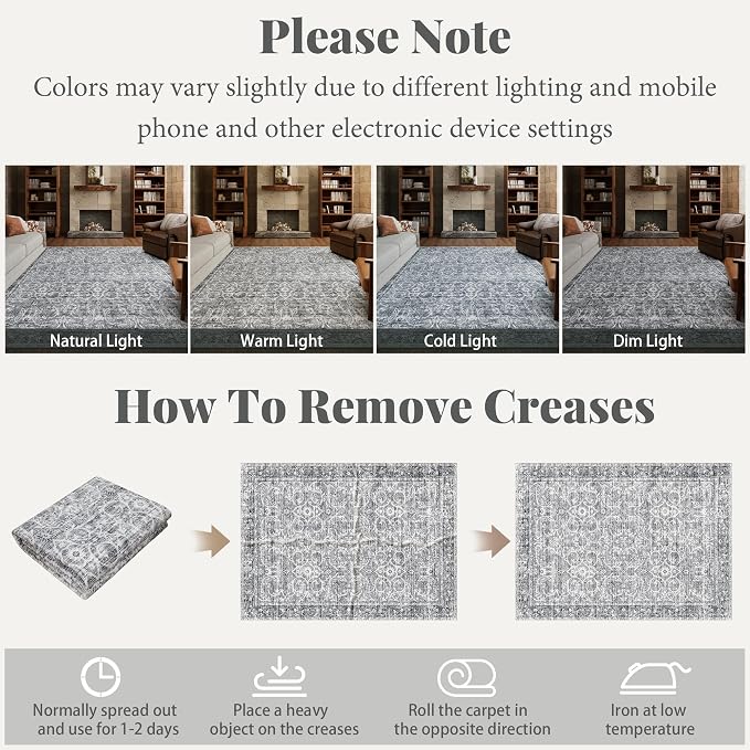 Machine Washable Hallway Runner Rug: 2'x6' Kitchen Rugs Soft Non-Slip Low Pile Vintage Boho Carpet Runners for Indoor Entryway Kitchen Bedside Bedroom Bathroom Farmhouse Decor
