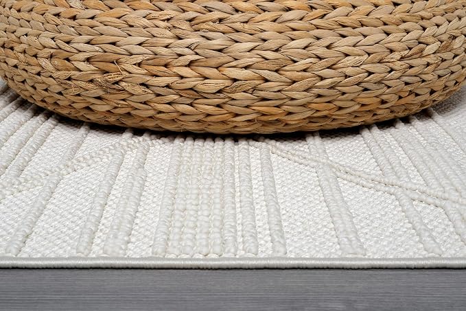 CAMILSON Micro Loop Rug 9x12 Modern Luxury Geometric Arch Large Area Rugs Soft High and Low Pile Stain Resistant Easy-Cleaning Non-Shedding for Living Room Office Indoor Carpet (9 x 12 / White)