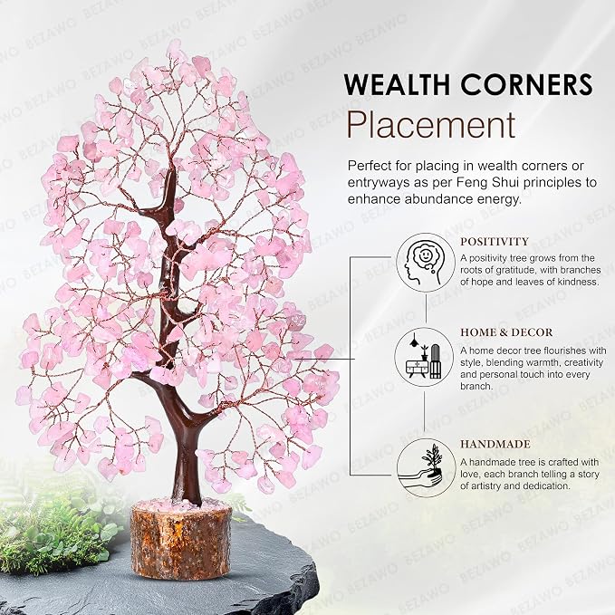 Crocon® Rose Quartz Crystals Tree, Birthday Gifts for Women & Men, Pink House Decor for Shelf, Healing Crystals Spiritual Gift, House Warming Gift New Home, Birthday Gifts - Mom, Sister & Girlfriend