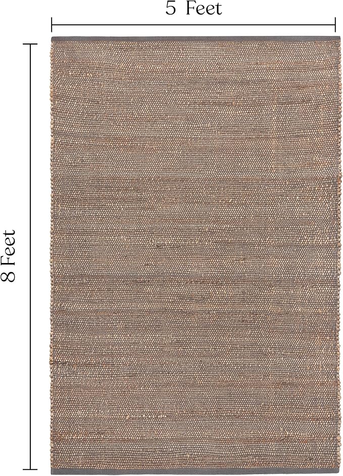 Handwoven Jute and Cotton Area Rug - Natural Rug, Farmhouse Accent Rug for Living Room, Bedroom, or Entryway - Sustainable, Flatweave - (5x8 Dark Grey)