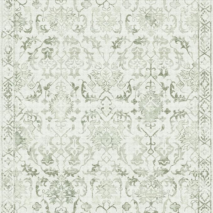 Sage 2x10 Runner Rug for Hallways Bed Side Kitchen, Boho Washable Distressed Low-Pile Floor Entryway Long Bathroom Mat, Non-Slip Laundry Room Washstand Front Carpet Green 24x120 Inch
