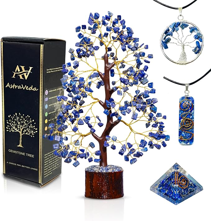 Lapis Lazuli Crystal Tree Sculpture, 10-12 inches, 300 Natural Crystals, Home Décor, Handmade Gift