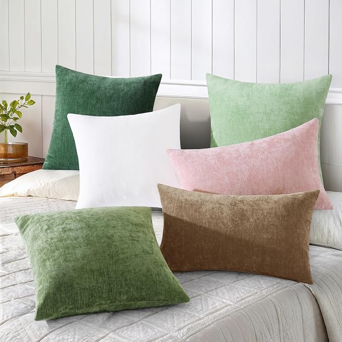 decorUhome Soft Chenille Brown Throw Pillow Covers 16X16 Set of 2 | Decorative Fall Couch Pillow Covers Solid Dyed Accent Modern Farmhouse Neutral Square Pillow Cases for Sofa