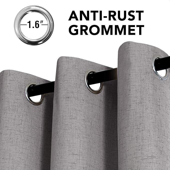 H.VERSAILTEX Linen Curtains 100% Blackout Curtains for Bedroom 54 inch Long Full Light Blocking Nature Linen Blended Window Curtains for Living Room Nickel Grommet (2 Panels, Heathered Dove)
