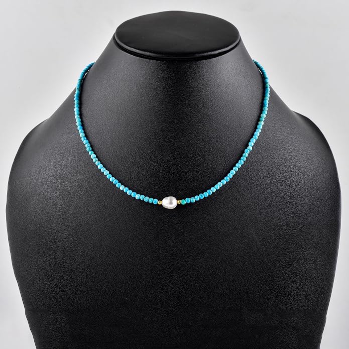 InfinityGemsArt Gemstone Gold Necklace For Women, Birthstone Natural Crystal Stone With Freshwater Pearl Beaded Jewelry, Gold Plated 18 Inch Chain