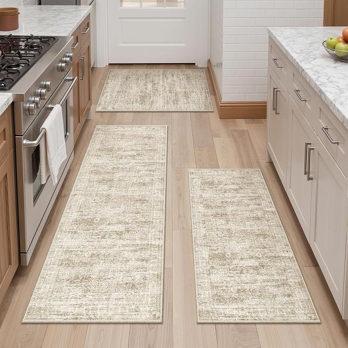 Kitchen Rugs Sets of 3, 2x3 2x4 2x5 Rug Runner,Brown | 3 Piece Washable Rug for Hallway,Entryway,Bedroom,Dining Room,Thin,Soft Runner Rug,Stain Resistant Indoor Carpet,Non Slip