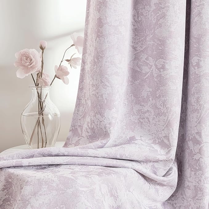Beauoop Purple Floral Jacquard Blackout Curtains for Bedroom 52x96 2 Panels | Flower Chenille Room Darkening Drapes for Living Room 96 Inch Long Thermal Insulated Soundproof Window treatment Rod Pocket