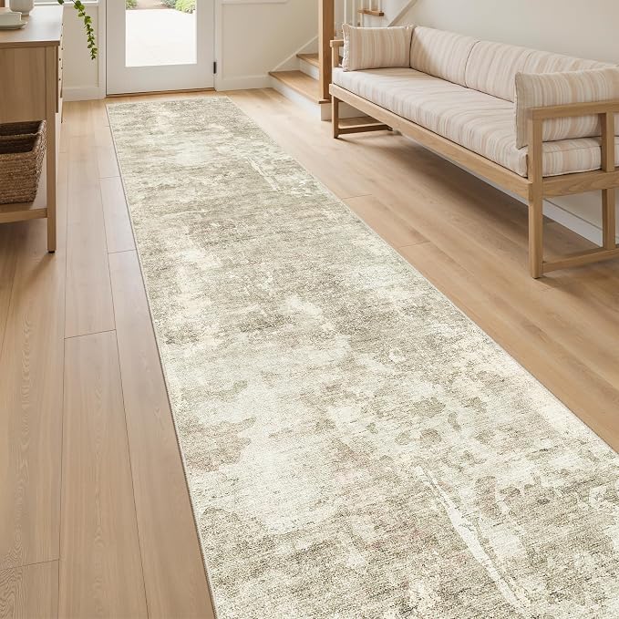 Soalmost Runner Rug 2x10 Washable Non-Slip Hallway Runner Rugs for Kitchen Bathroom Laundry Room Beige Gray Vintage Floor Carpet Runners for Hallways Entryway