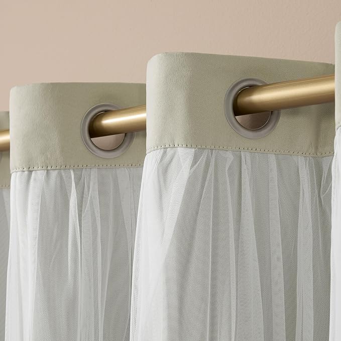 TOWN & COUNTRY LUXE Talia Double Layer Indoor Curtains, Sheer and Room Darkening Blackout, Grommet Top, Energy Efficient, 2-Pack Set, 52"x63", Sand