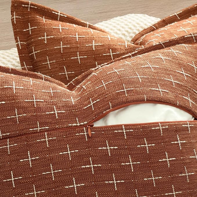 ZWJD Fall Pillow 12x20 Pillow Covers Set of 2 Soft Polyester Textured Rust Pillow Covers with Stylish Flange Edge Cozy Farmhouse Throw Pillows for Couch Bed Sofa Living Room Fall Decor