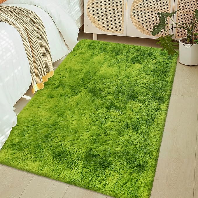 Tie Dyed Grass Green Rug 3x5 ft,Soft Plush Furry Shag Area Rugs Fluffy Fuzzy Carpet,for Bedroom Living Room Indoor Floor Rug Kids Girls Boys Home Decor Aesthetic, Dorm Nursery