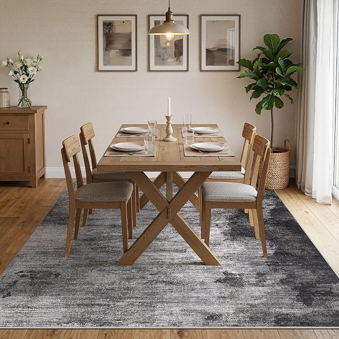 DMOYEST 10x12 Area Rug for Living Room Washable Abstract Rug with Low Pile Modern Neutral Soft Non Slip Indoor Carpet for Bedroom Dining Room Home Office-Dark Grey