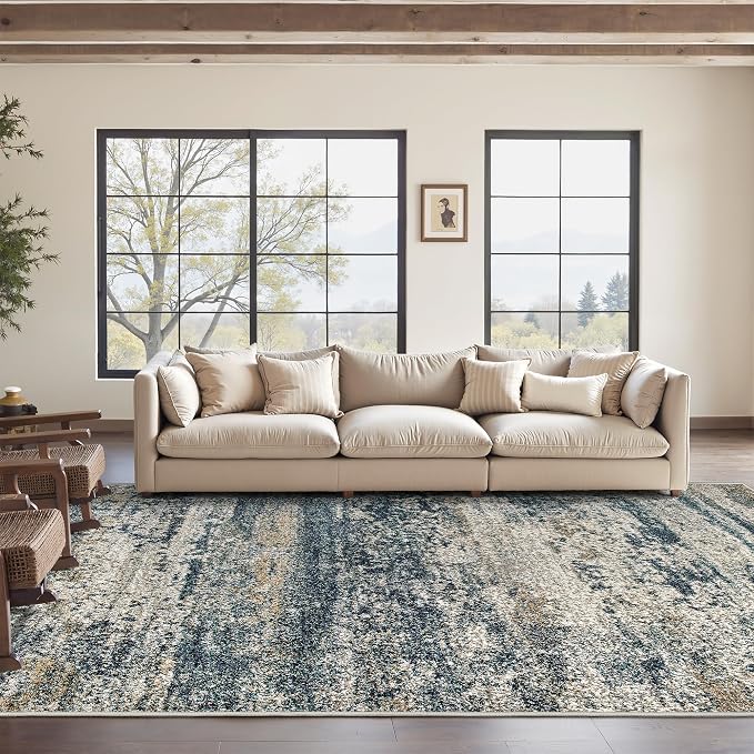 Art&Tuft Washable Rugs 8x10, Anti-Slip Backing Abstract 8x10 Area Rugs, Stain Resistant Rugs for Living Room, Foldable Machine Washable Area Rugs (8'x10', Navy)