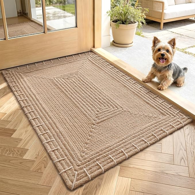 LUMI Indoor Door Mat 20"x32", Non-Slip Handwoven Jute Rug, Classic | Handcrafted Natural Jute Fibers, Reinforced Edges Resist Fraying, 0.3" Low-Profile Doormat, Non-Slip System Included