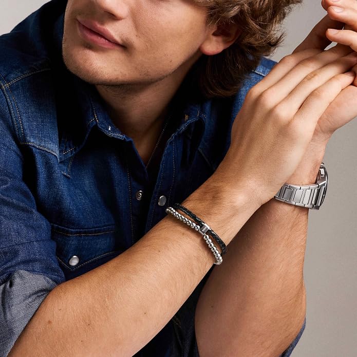 Fossil Men's Stainless Steel and Genuine Leather and/or Beaded Bracelet for Men