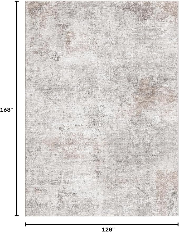 Abstract 10x14 Area Rug: Machine Washable Non Slip Ultra Thin Low-Pile Carpet, Soft Stain Resistant for Living Dining Room Bedroom, Kid Pet Friendly, Robot Vacuum Compatible - Brown Grey