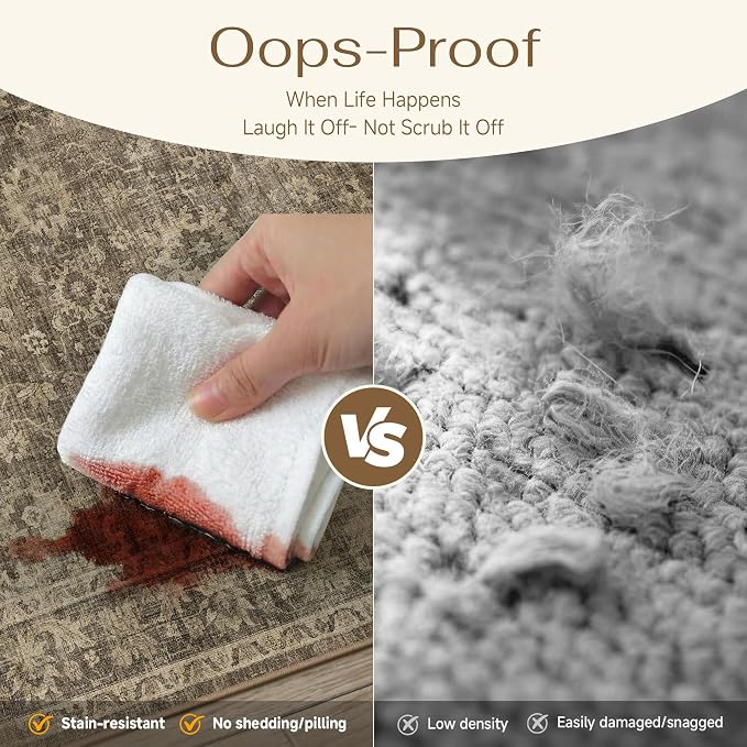 HUGEAR 6x9 Area Rug Brown Machine Washable Rug Room Decor Vintage Distressed Living Room Carpet Non Slip Low Pile Throw Rugs for Bedroom Dining Room Office Soft Lightweight