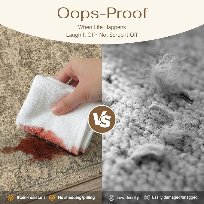 PureCozy 4x6 Brown Office Area Rug Vintage Washable Non Slip Indoor Carpet Entryway Kitchen Door Mat Distressed Low Pile Soft Retro Accent Throw Rug for Bedroom Living Room Dining Room