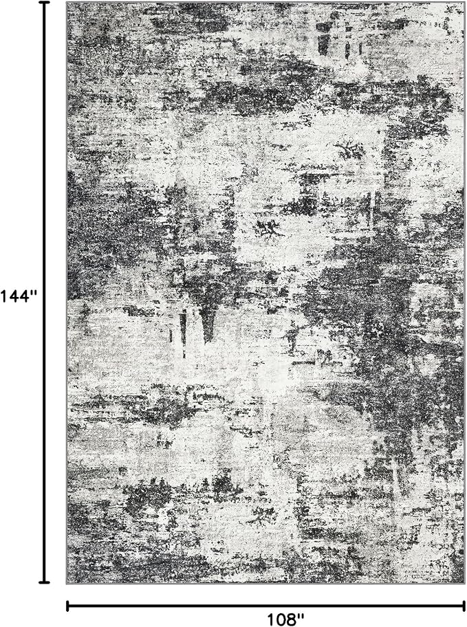 9x12 Area Rugs Living Room Rugs: Large Washable Rug with Anti-Slip Backing Non-Shedding Stain-Resistant Soft Abstract Carpet for Bedroom Dining Room Nursery Home Office - Black