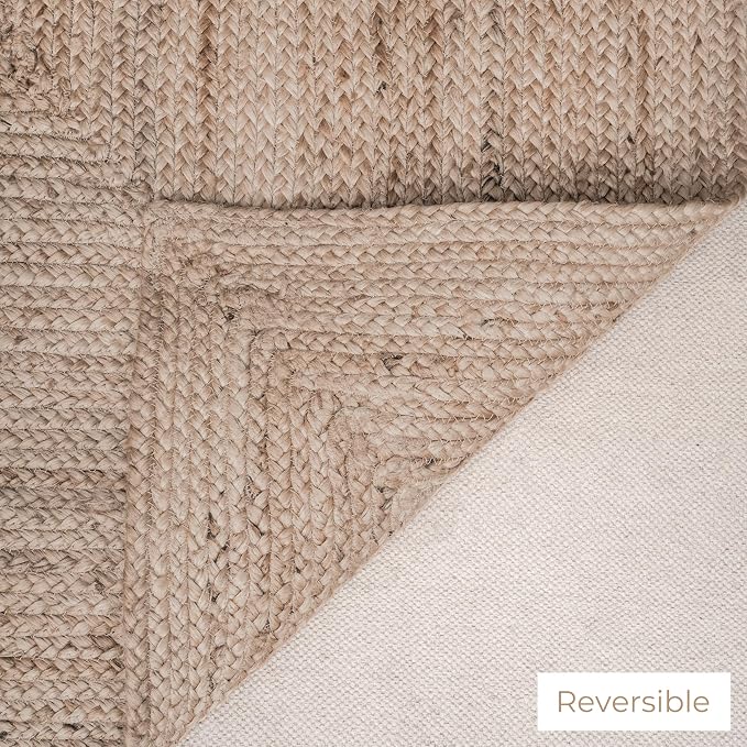 RAJRANG Large Woven Braided Jute Rug 8'x 10' - Natural Handwoven Reversible Braided Rectangle Area Rugs
