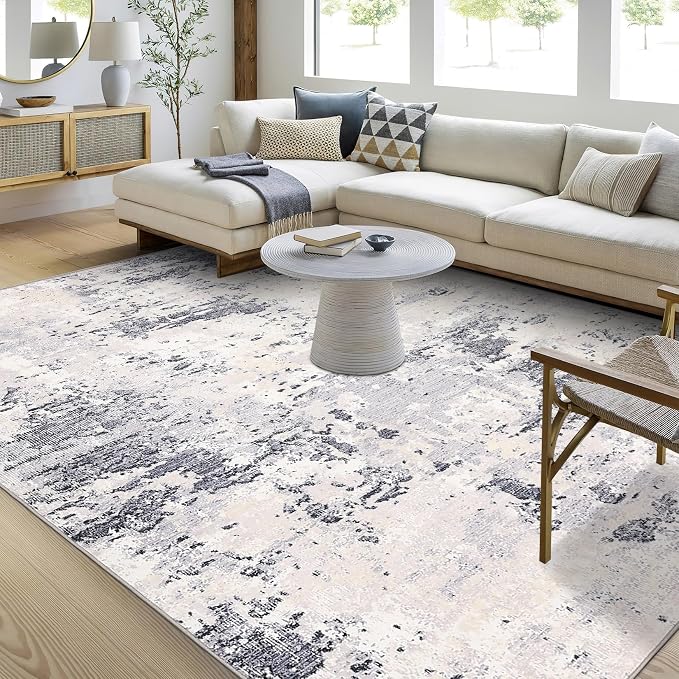 ROYHOME Living Room 8x10 Washable Modern Abstract Rug Faux Wool Ultra Soft Non Slip Non Shedding Accent Rug for Bedroom Dining Room Office Home, Grey Taupe