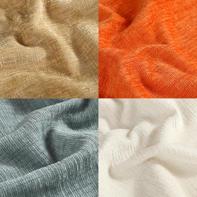 Stellhome Set of 4 Soft Textured Decorative Throw Pillow Covers Accent Solid Chenille Cushion Cover Cozy Farmhouse Pillow Case for Couch Sofa Bedroom Living Room (20x20 inch, Orange/Aqua Gery)