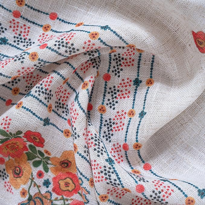 MYSKY HOME Boho Floral Curtains for Bedroom Linen Blended Semi Sheer Flower Curtains & Drapes 72 Inches Length 2 Panels Farmhouse Room Decor Style Back Tab for Dining Room, Yellow, 50" x 72"