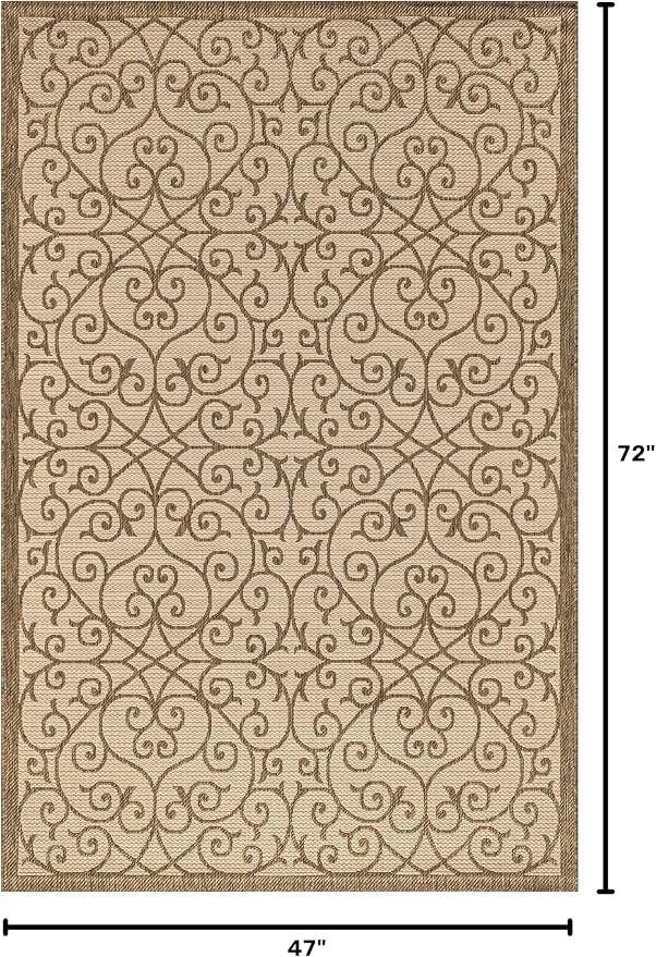 JONATHAN Y Vintage Filigree Indoor Outdoor Area Rug 4X6 Beige/Brown, Madrid Textured Weave for Backyard, Patio, Porch, Easy-Cleaning, High Traffic, Pet-Friendly, Non-Shedding (SMB107B-4)