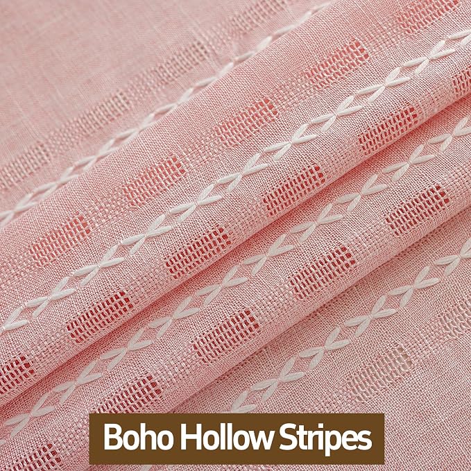 Pink Boho Sheer Curtains 72 inches Long 2 Panels for Bedroom, Light filtering Semi Sheer Bohemian French Country Privacy Tassels Vintage Chic Embroidery Stripes Window Decor Curtains Back Tab, 50" W