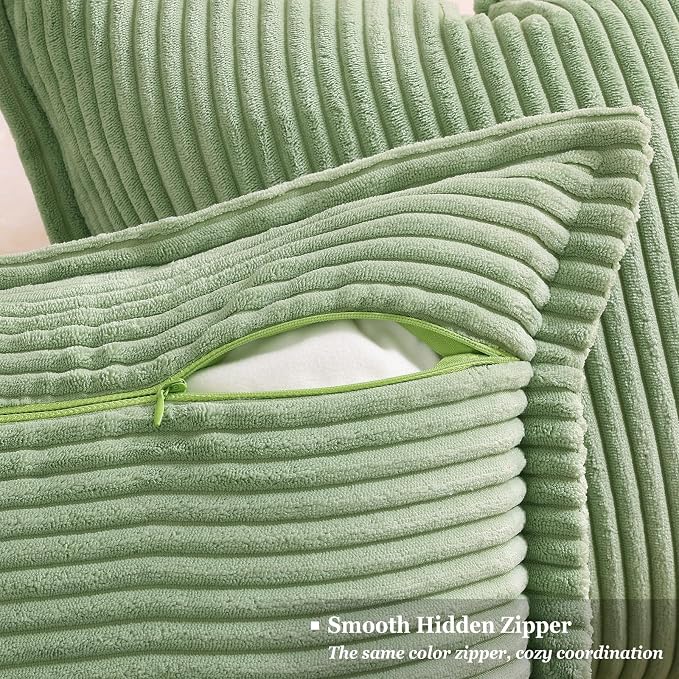 decorUhome Fall Corduroy Sage Green Throw Pillow Covers 12x20 Set of 2 | Lumbar Couch Decorative Soft Modern Boho Farmhouse Pillow Covers Broadside Striped Pillow Cases for Living Room Bed Sofa