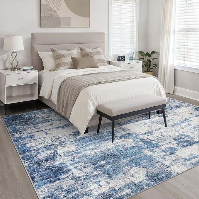 6x9 Area Rugs Living Room: Washable Large Neutral Rug Abstract Soft Modern Stain Resistant Indoor Floor Non-Slip Carpet for Bedroom Nursery Kids Office Playroom Dining Room Under Table- Navy Gray