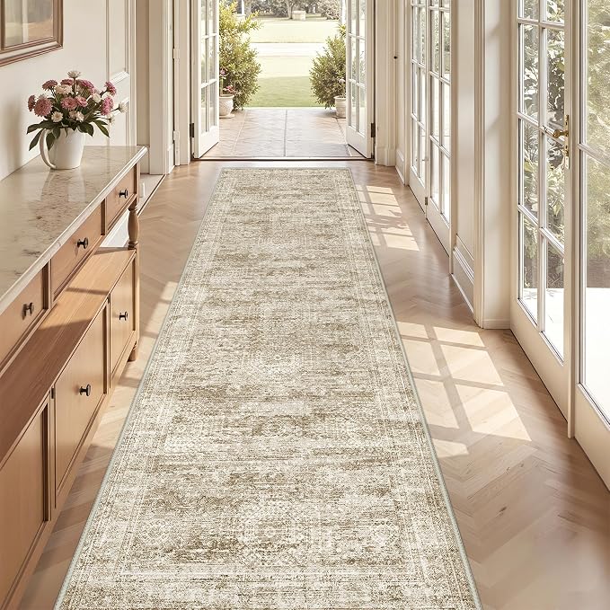 3x12 Runner Rug Non Slip,Washable Hallway Runner Rug,Brown | Carpet Runners for Hallway 12ft,Entryway,Bedroom,Living Room,Thin,Soft, Long Rug,Stain Resistant Indoor Carpet
