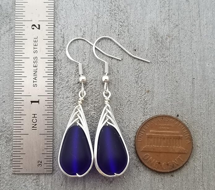 Handmade Sea Glass Earrings, Hawaiian Jewelry, Wire Braided Earrings Teardrop Earrings, Beach Jewelry Sea Glass Jewelry For Women Birthday Gift