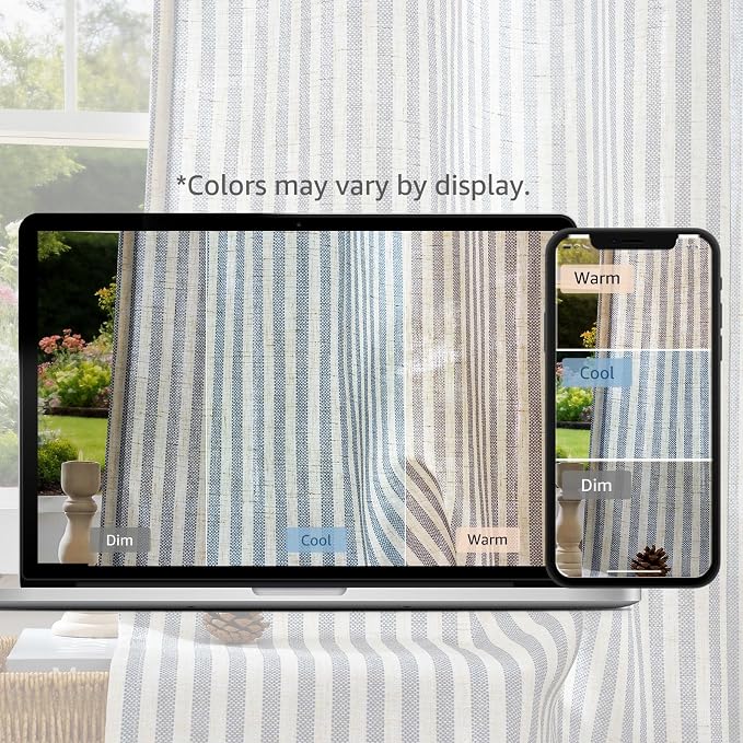 jinchan Linen Curtains 90 inch Blue Stripe on Beige Grommet 2 Panels | Curtains for Living Room Bedroom,Ticking Stripe Pattern,Pinstripe Farmhouse Rustic,Window Treatment,Light Filtering