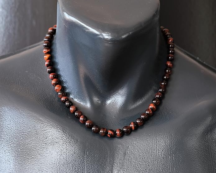 Natural Gemstone Beaded Choker Necklace | 8mm Handmade Adjustable Jewelry for Men & Women | Chakra Balancing Crystal Necklace | Spiritual Gift | Macrame Cord with Extender