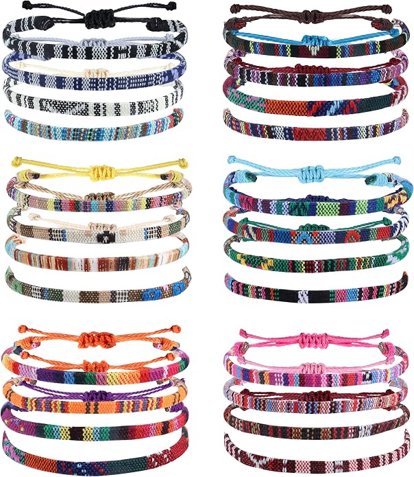 Florideco 24 Pcs Boho Surfer Bracelet Anklet Adjustable Beaded Anklets Handmade Braided Bracelet Colorful Anklet Summer String Rope Ankle Bracelets Waterproof Surfer Beach Bracelet Boho Jewelry for Women Men