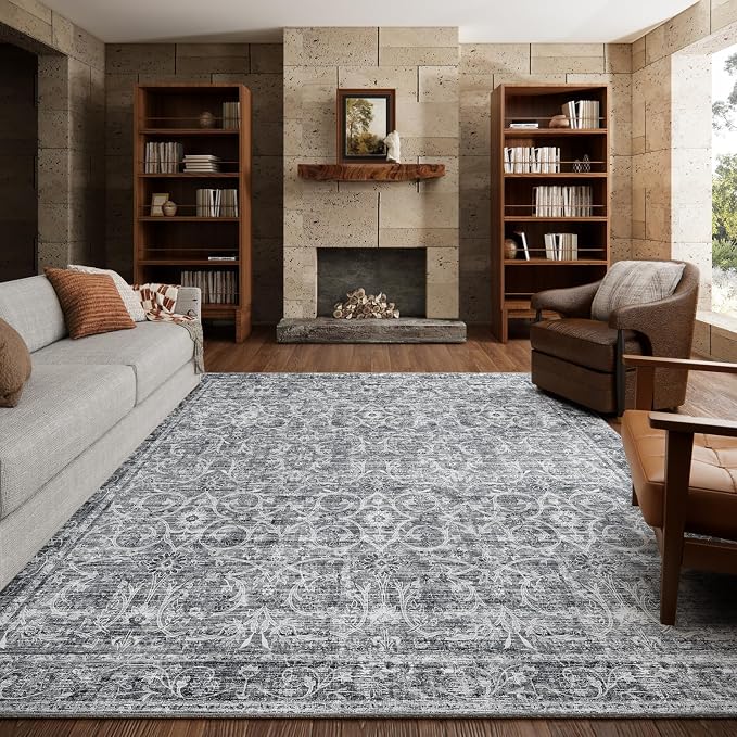 Washable Rugs for Living Room: 6x9 Area Rugs for Bedroom Ultra Soft Non-Slip Stain Resistant Vintage Boho Large Carpet for High-Traffic Dining Room - Farmhouse Decor