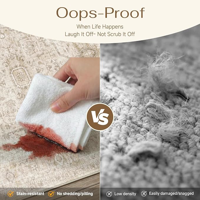 HUGEAR 8x10 Machine Washable Rug Beige Area Rug Room Decor Distressed Vintage Living Room Rugs Non Slip Low Pile Soft Carpet for Bedroom Dining Room Office Soft Lightweight
