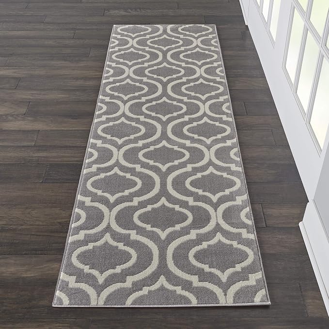 Nourison Home Jubilant Grey 2'3" x 7'3" Area Rug - Easy Clean, Non Shedding, Bed Room, Living Room, Dining Room, Kitchen (7' Runner)