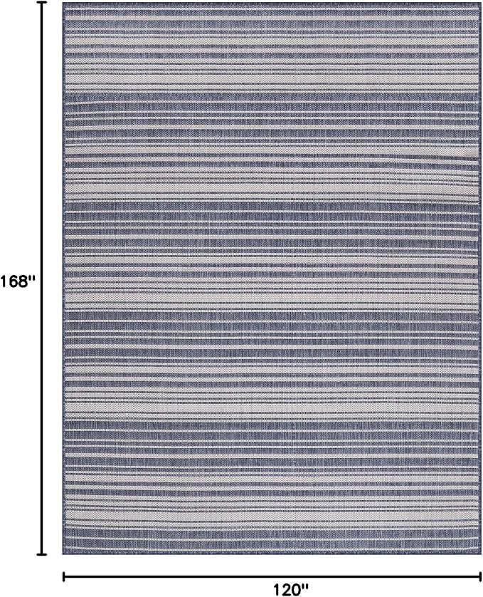 Luul Home Stripe Outdoor Rug 10x14 Washable Outside Carpet for Indoor Patio Porch Waterproof Easy Cleaning Non Shedding Area Rugs Blue 10 x 14