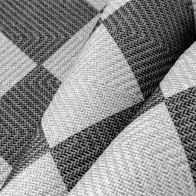 HUGEAR 9x12 Outdoor Rug Black/Grey Linen-Look Fabric Checkered Area Rug High Traffic Stain Resistant Easy Clean Durable Rugs for Indoor/Outdoor Patio Deck Balcony Porch Garden Courtyard