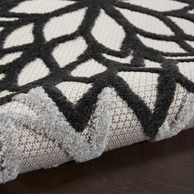 Nourison Home Aloha Indoor/Outdoor Black White 7'10" x 10'6" Area Rug, Tropical, Botanical, Easy Cleaning, Non Shedding, Bed Room, Living Room, Dining Room, Deck, Backyard, Patio (8x10)